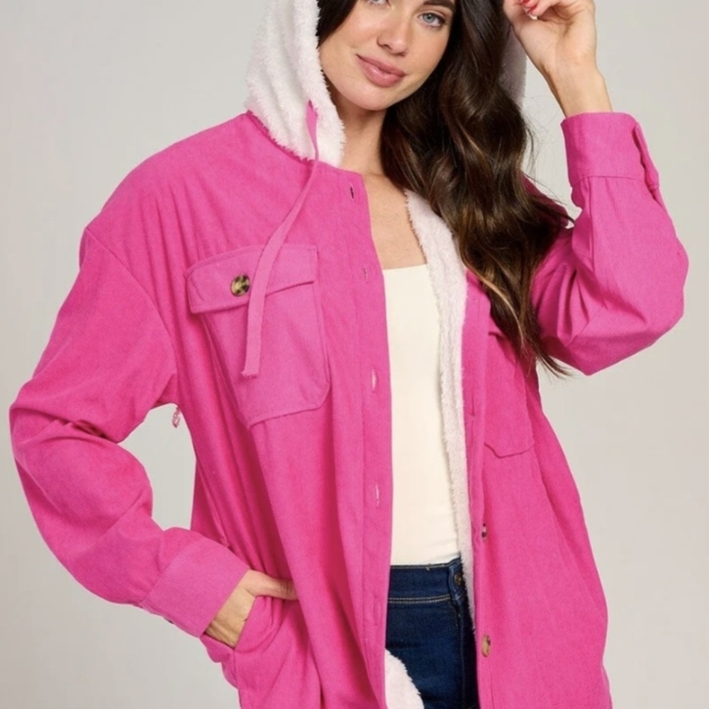 Vibrant Pink Utility Jacket with Hood